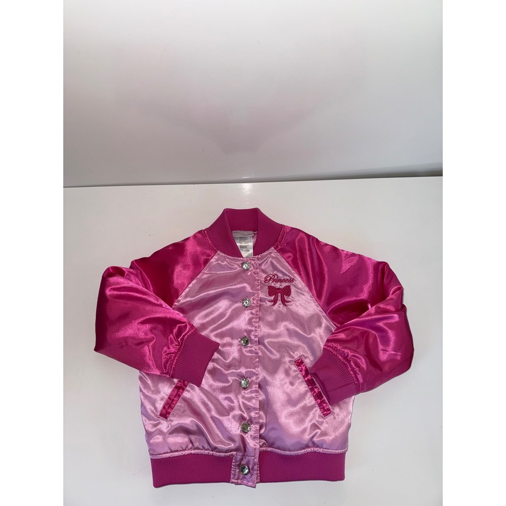Disney Store Princess Pink Satin Varsity Bomber Jacket Girls Toddler 4 Belle